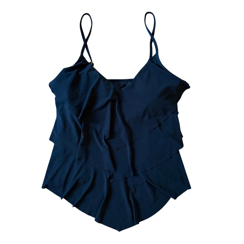 Magic Suit Black Swim Tankini Top Tiered Ruffle Tummy Control Women's Sz 14